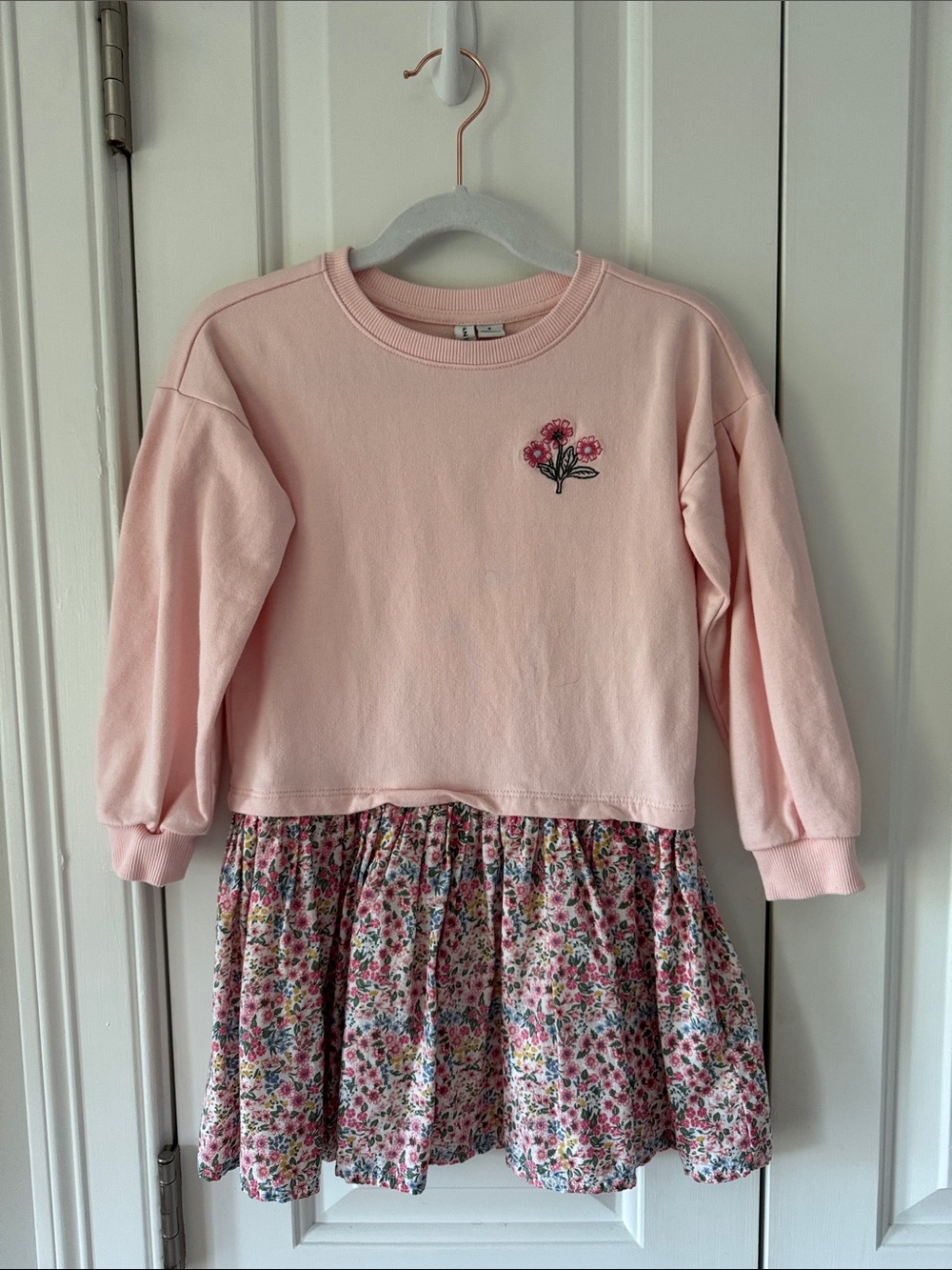 Janie and Jack Pink Sweatshirt Dress with Floral Skirt